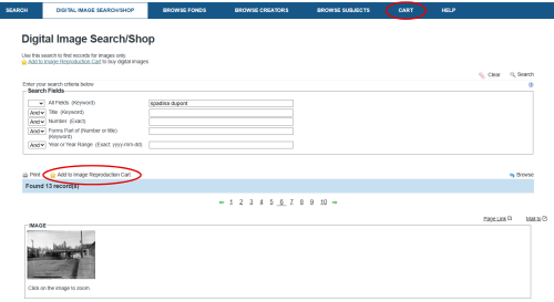 Screenshot of Archives online database