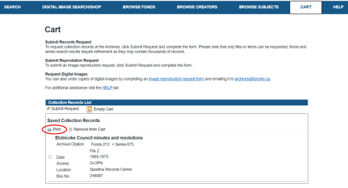 Screenshot of Archives online database