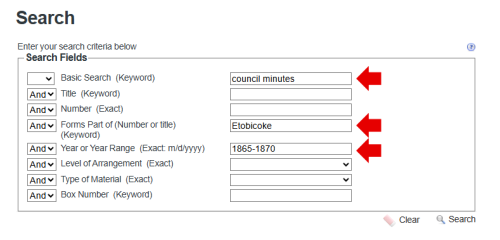 Screenshot of Archives online database
