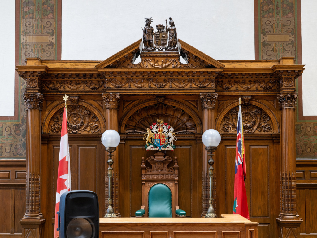 Chair in old city hall for city council