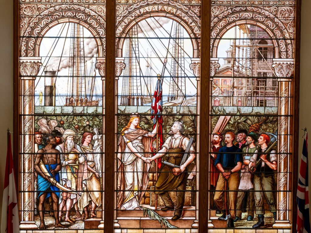 Stained glass window at old city hall