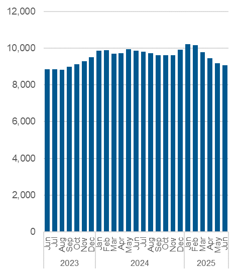 Chart outlining the average nightly occupancy, shelter and overnight service system. Data also in the table below.