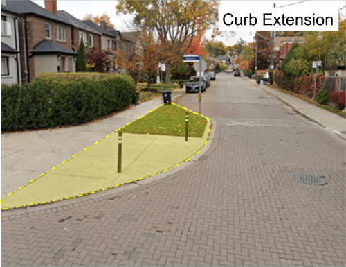 Example of curb extension along a side street