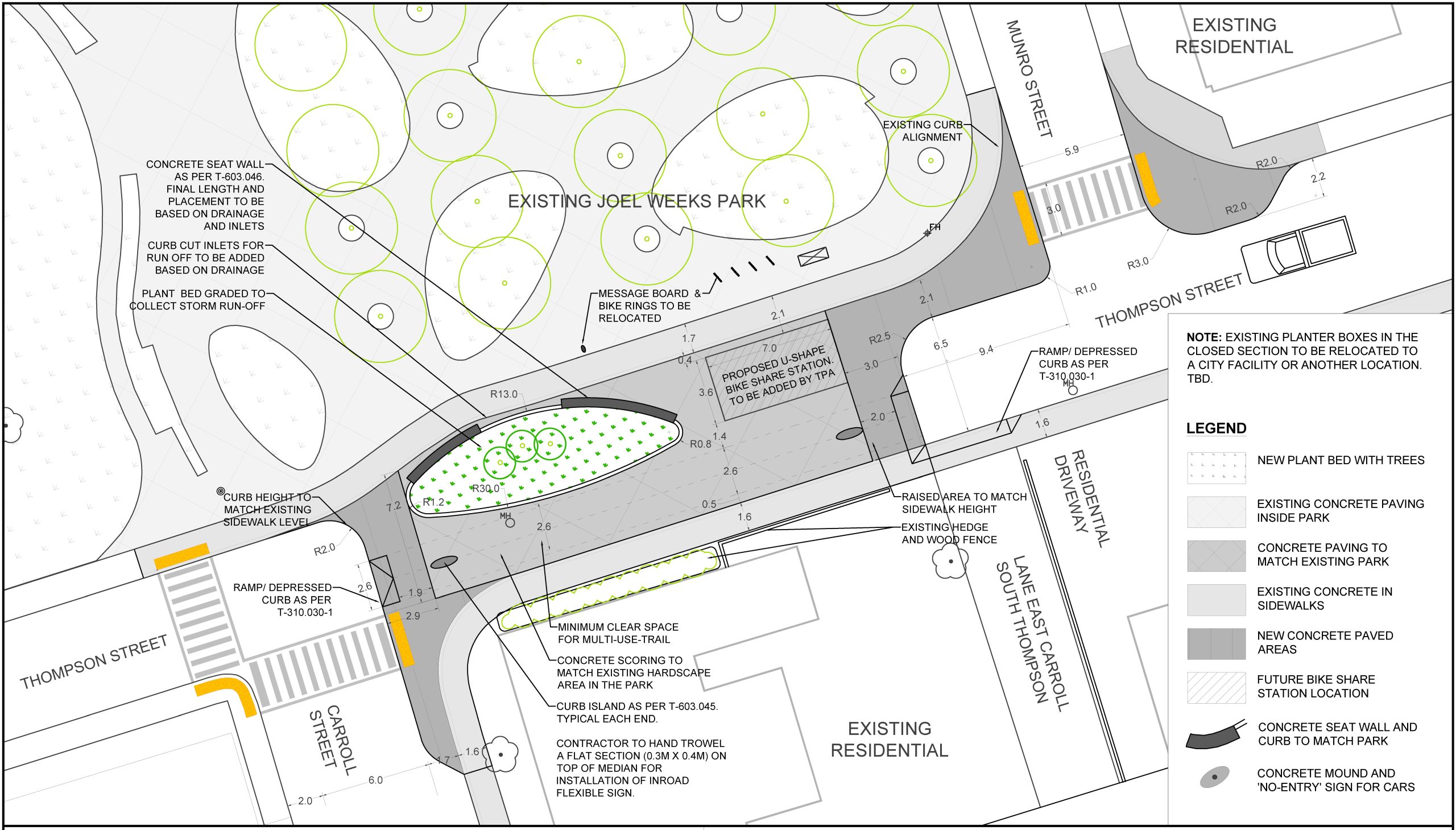 Detailed design drawing of the planned changes at the Munro Street and Thompson Street intersection