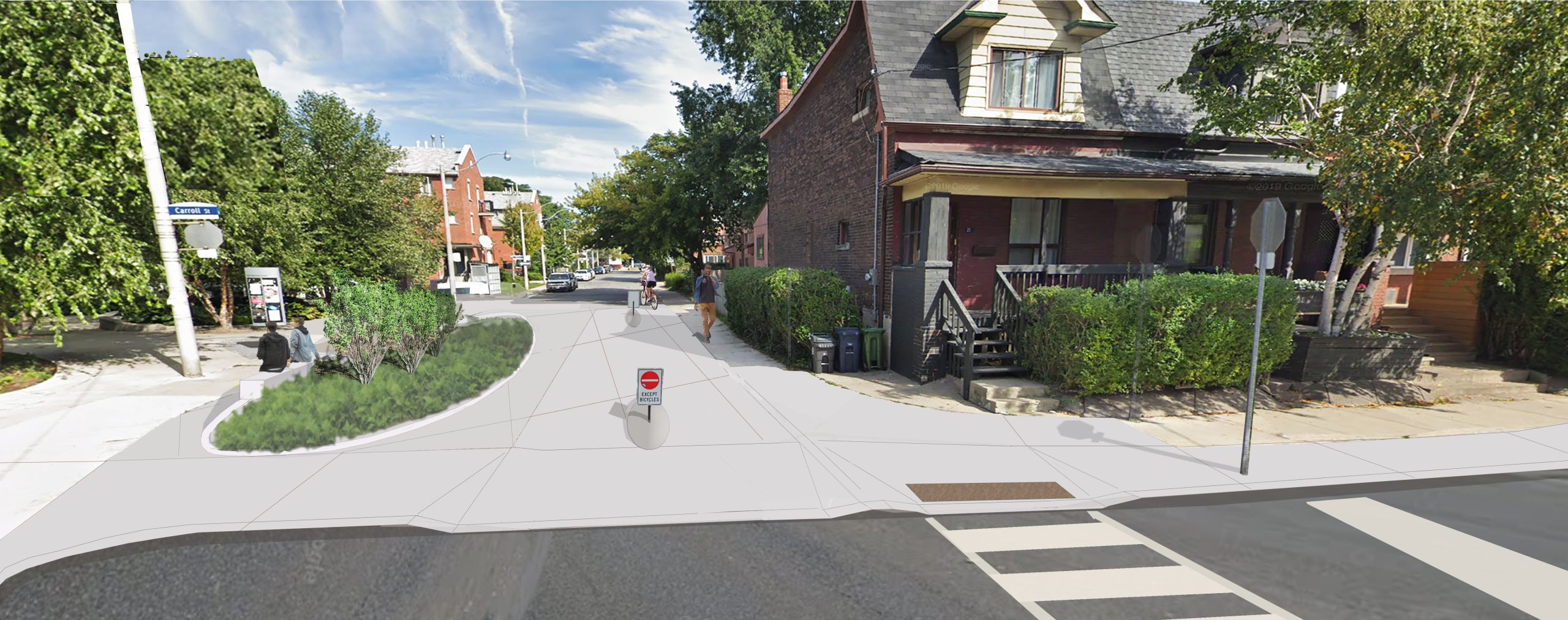 Artist rendering of planned design for Thompson Street at Carroll Street, looking east