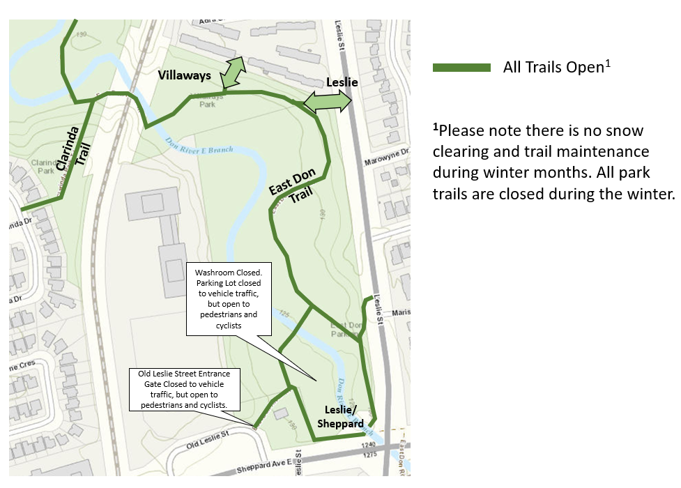 Map of East Don River trail access points.
