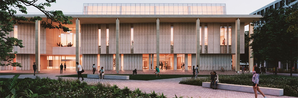An exterior rendering of the new Don Mills Community Recreation Centre (CRC) building.