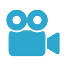 A film camera icon in blue.