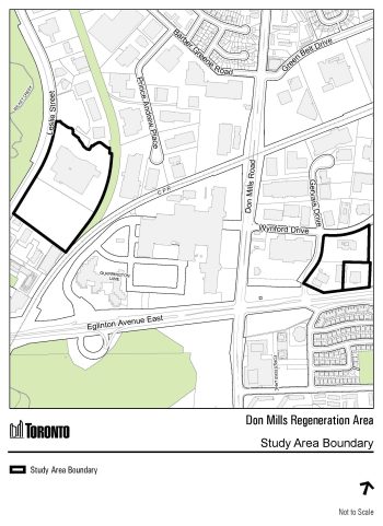Map of Don Mills Regeneration Area Study Boundary. The City of Toronto strives to adhere to the accepted guidelines and standards for accessibility and usability. However, it is not always possible to do so with all documents. Should you experience any difficulty reviewing our documents, please email cityplanning@toronto.ca.