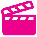 A film clapboard icon in bright pink.