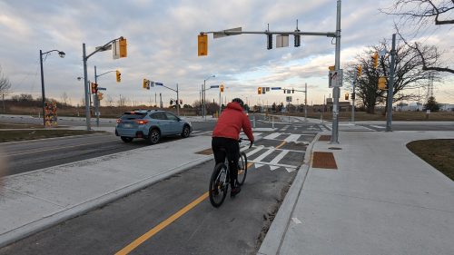 Example of a suburban boulevard bi-directional cycle track.