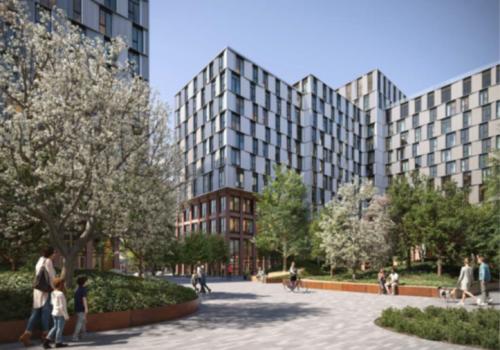 A rendering depicting the exterior of new affordable rental housing in Toronto's Canary District.