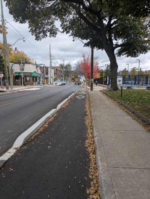 this image is an example of a cycle track. The cycle track track in the photo is located on Harbord Street