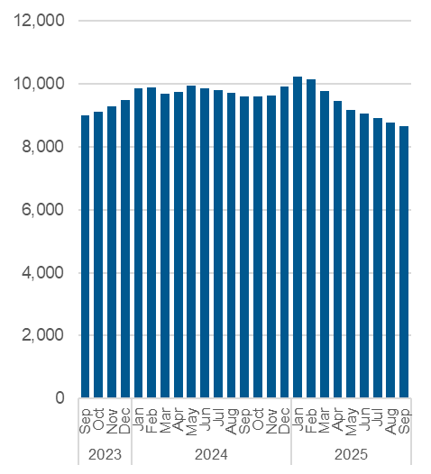 Chart outlining the average nightly occupancy, shelter and overnight service system. Data also in the table below.