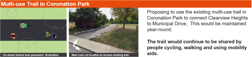 Illustration and image of multi-use trail in Coronation Park