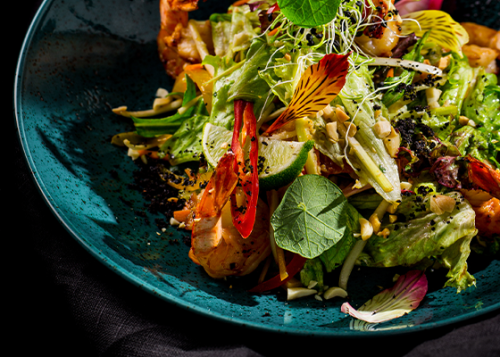 Close up of colourful plated salad