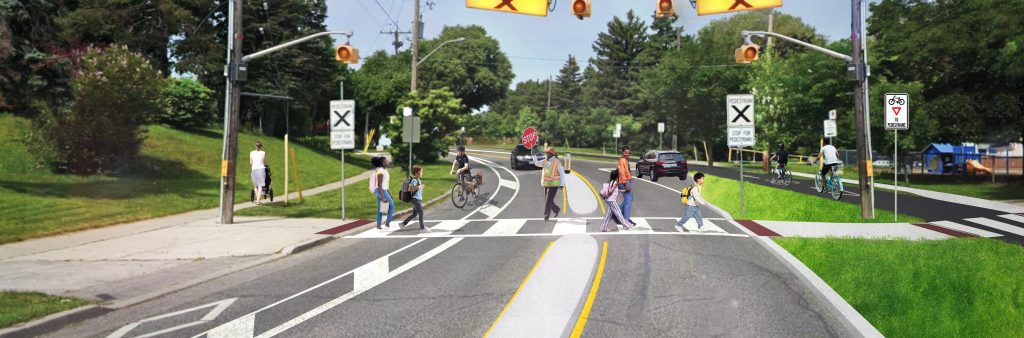 Artist rendering of a pedestrian crossing in front of St Andrews Public School