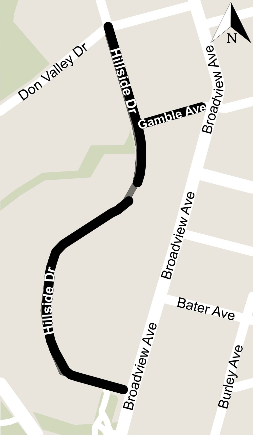 The project area includes Hillside Drive from Broadview Avenue to Don Valley Drive. It also includes a small section of Gamble Avenue from Hillside Drive to Broadview Avenue.