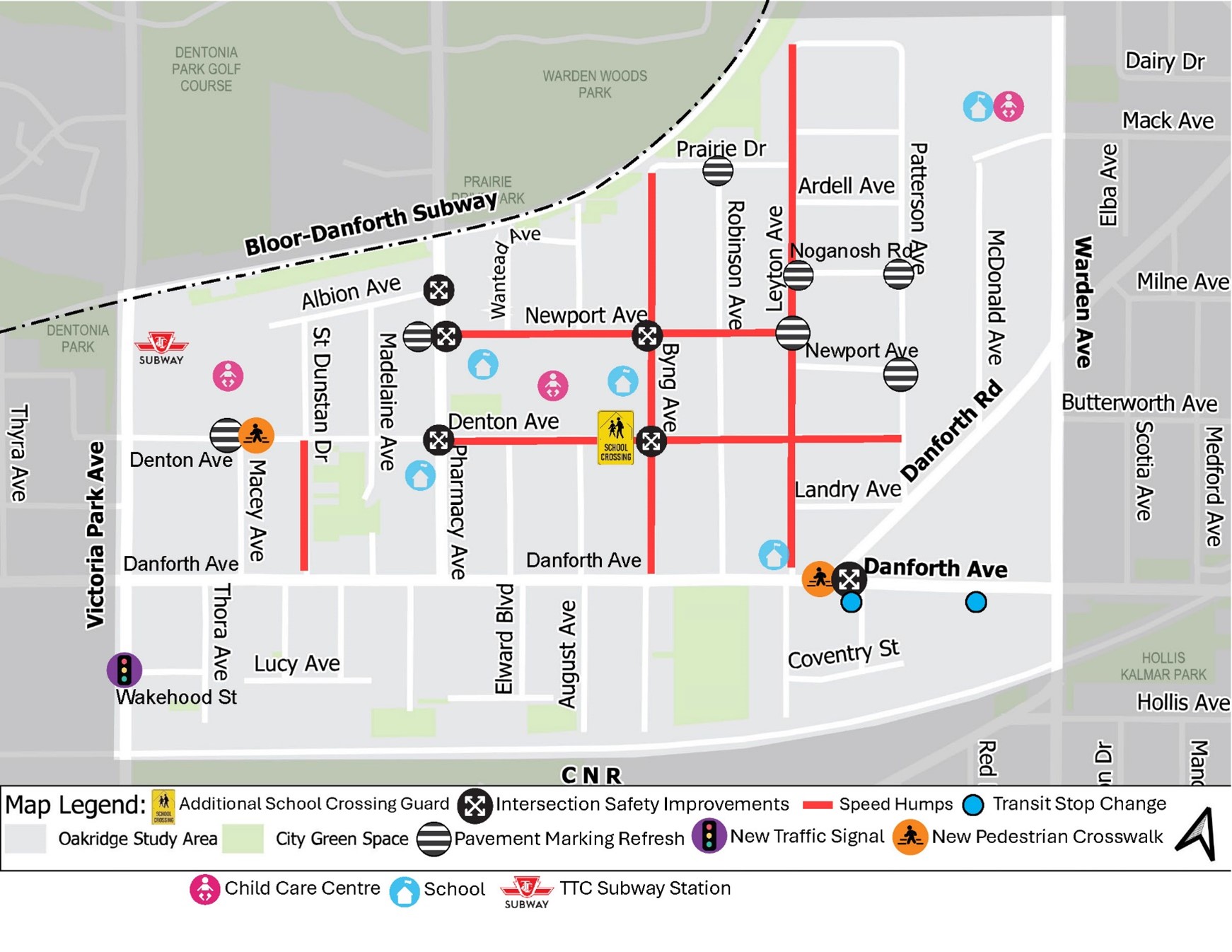 Map of proposed changes, see text description under headings below.
