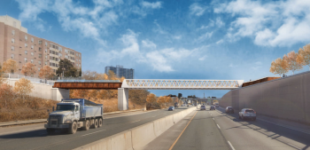 Bridge above busy two-lane highway