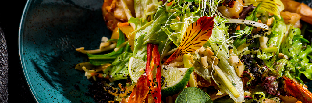 Close up of colourful plated salad