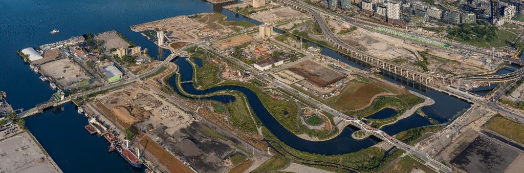 Image of the renaturalized mouth of the Don River on Ookwemin Minising in the Port Lands