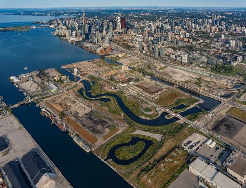 Image of the renaturalized mouth of the Don River on Ookwemin Minising in the Port Lands