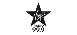 Black and white logo of Virgin Radio 99.9