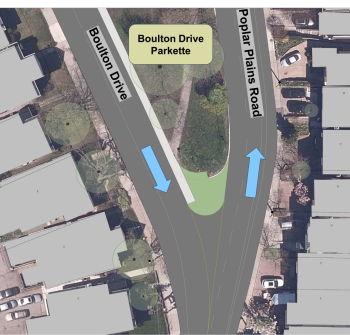An aerial design drawing of Boulton Drive at Poplar Plains Road triangle as described in the text.