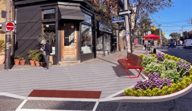 Extended curb and sidewalk with permanent materials