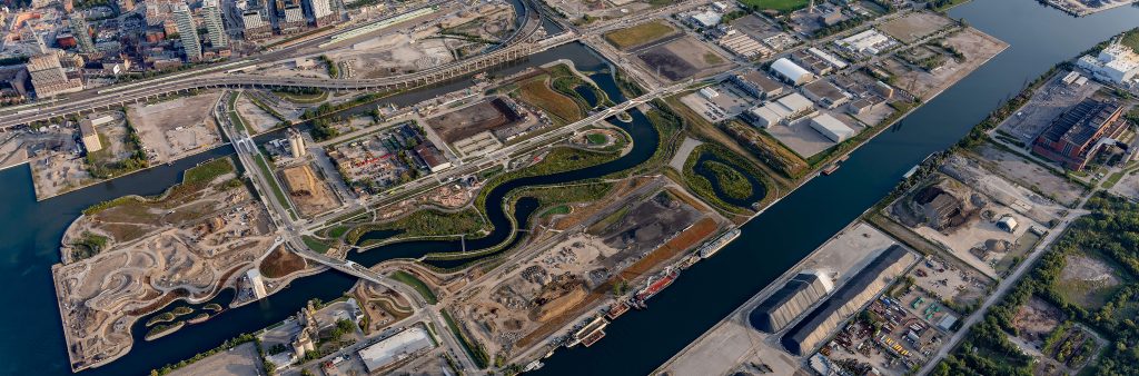 An aerial view of the the Port Lands.