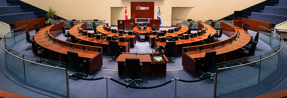 A view inside of the Toronto City Hall Council Chambers