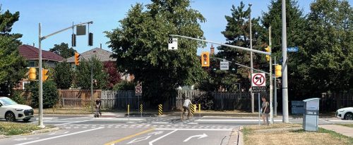 Artist rendering of Option 1: No left turns for motor vehicles at White Heather Boulevard and McNicoll Avenue
