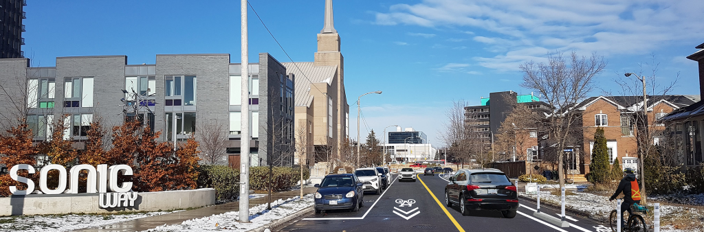 Rendering of changes on Ferrand Drive, as seen with Sonic Way on the right.