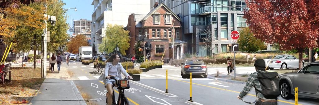 Image of cyclists utilizing bike lanes scheduled for install on Portland Street