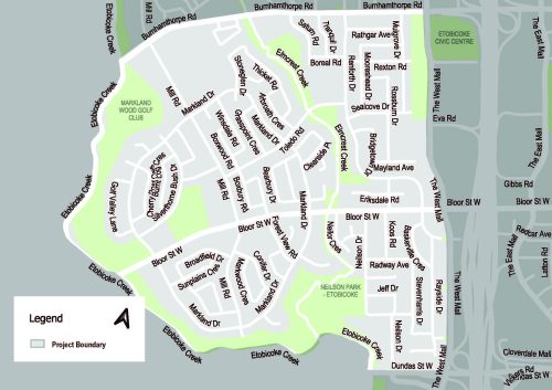 A map of the project area for the Markland Wood Streets Plan