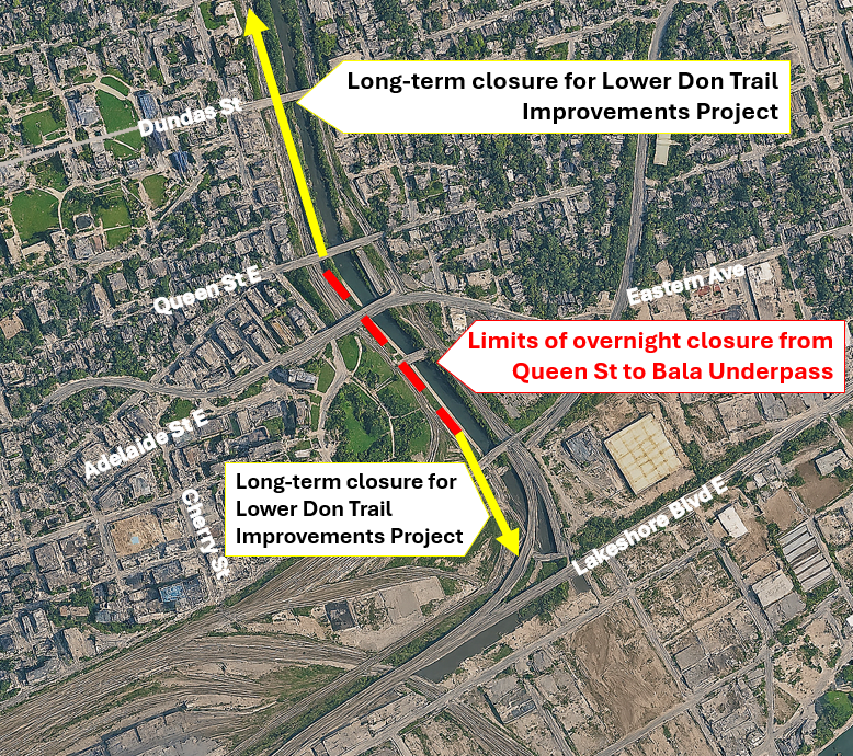 Map showing the location of Lower Don trail closure.