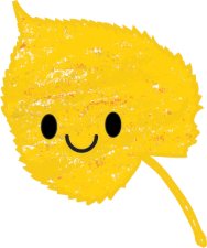 Yellow icon image for kids vote weekend of a basswood leaf with a cartoon-like smiley face.