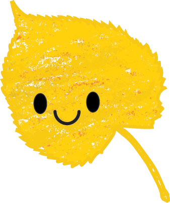 Yellow icon image for kids vote weekend of a basswood leaf with a cartoon-like smiley face.