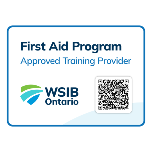 First Aid Program Approved Training Provider WSIB Ontario QR code linking to: https://www.wsib.ca/en/providers-approved-deliver-emergency-and-standard-first-aid