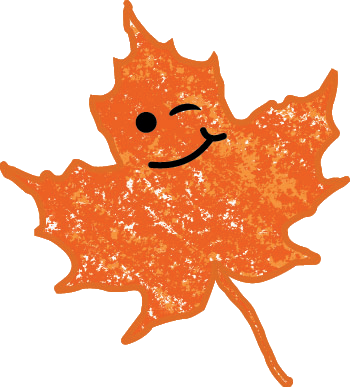 Orange icon image for kids vote weekend of a sugar maple leaf with a cartoon-like smiley face that is winking.