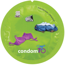 Condom wrapper with pictures of innerwear and soccer shoes
