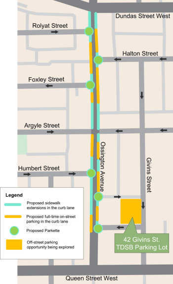 Map of proposed sidewalks and parking