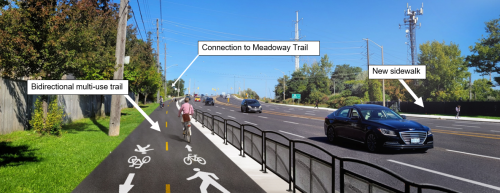 Artist rendering of planned changes on the west side of Morningside Avenue north of Tams Road facing north