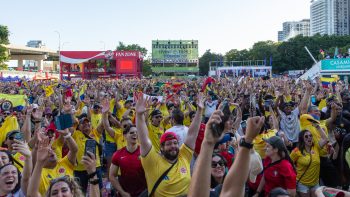 large crowd of fans enjoying themselves at FIFA Fan Festival