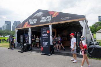 The Ontario Pitch booth with people