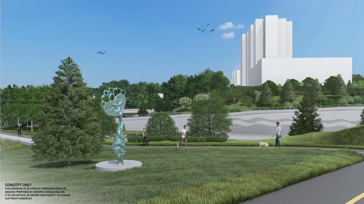 Artist rendering of a large sculpture in a park
