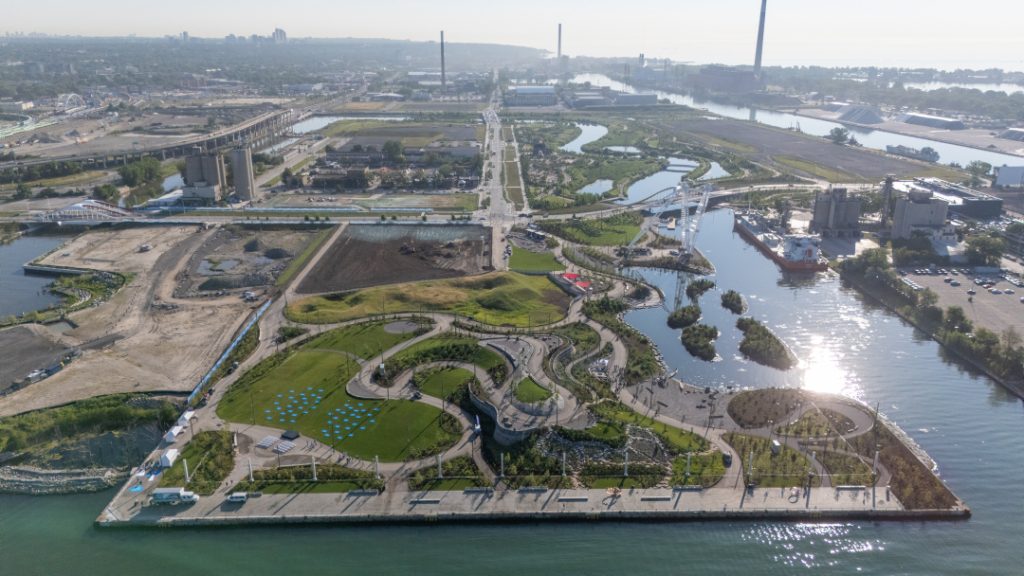 Aerial photo of park looking east