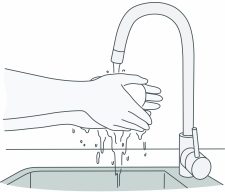 Wash hands with soap and water.