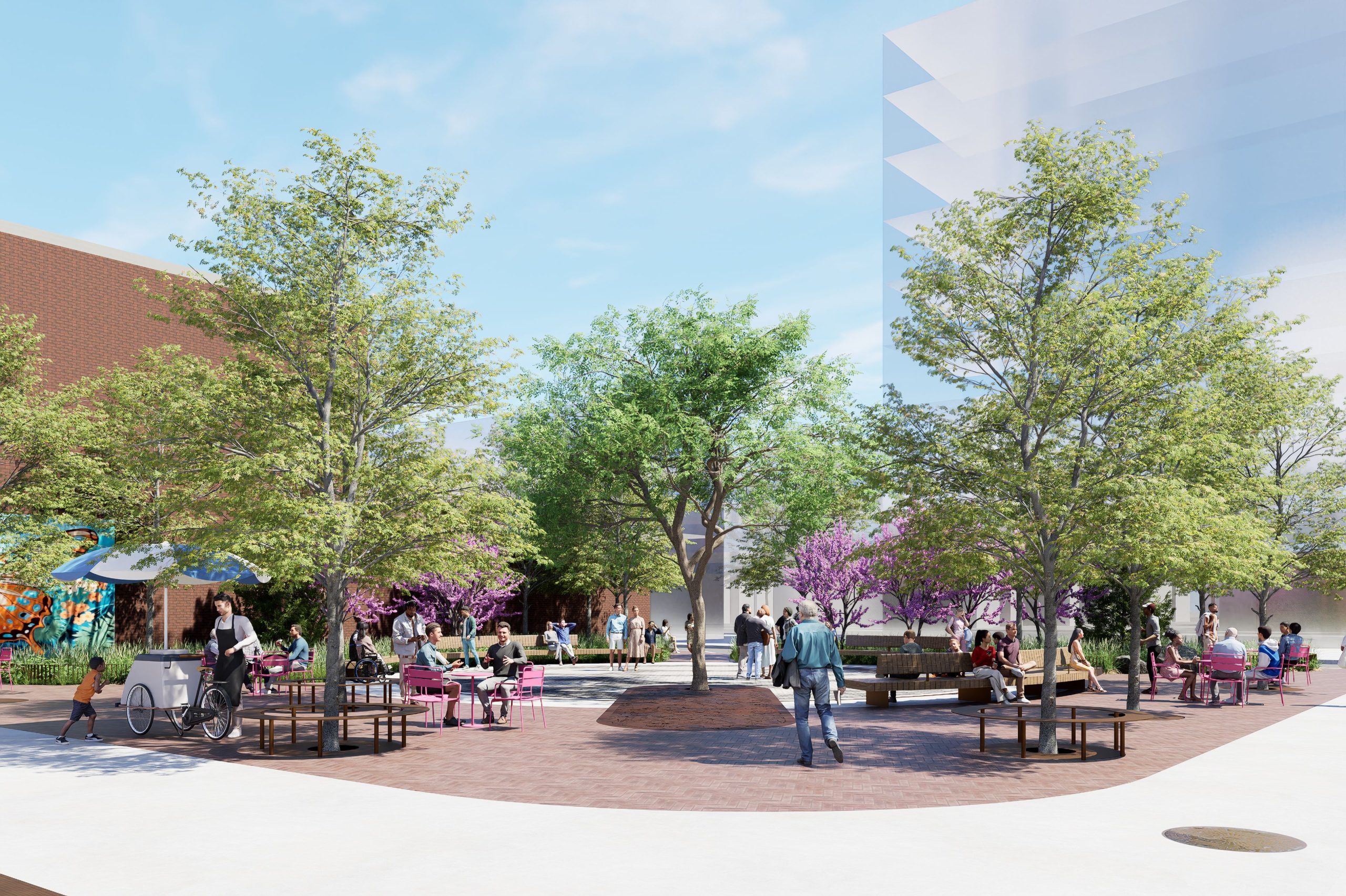 Rendering of the preferred design from the corner of Augusta and Queen Street West showing the primary entrance.